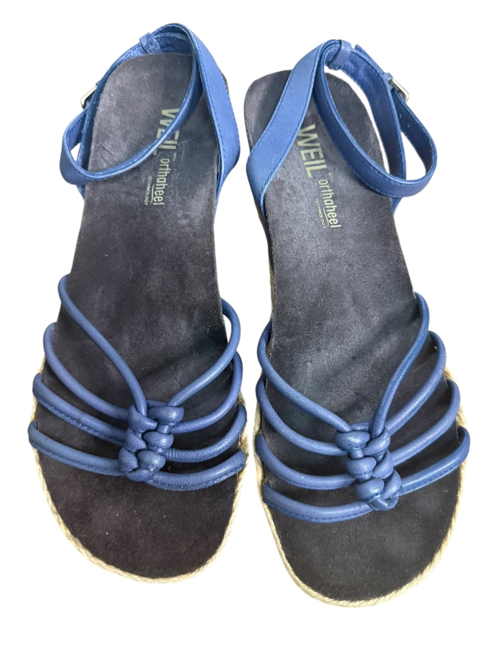 Weil Orthaheel Serenity Blue Leather Wedge Ankle Strap Cork Heels Women 7